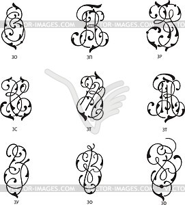 Cyrillic monograms ЗО-ЗФ - vector clipart