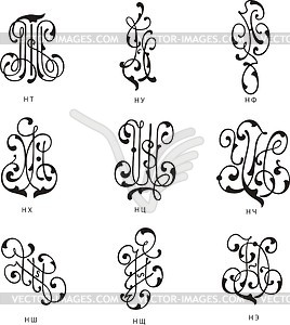 Cyrillic monograms НТ-НЕ - vector clipart