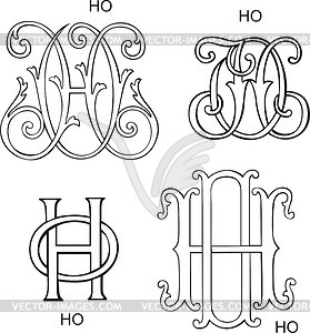 Cyrillic monograms НО - vector clipart