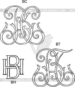 Cyrillic monograms ВН, ВС and ВТ - vector clipart