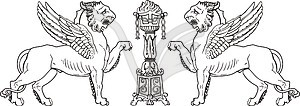 Winged lions vignette - vector clipart