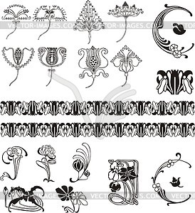 Art Nouveau Simple Floral Ornaments Vector Clip Art