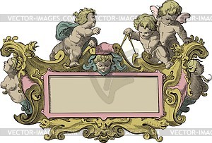 Old engraving cartouche with angels - vector clipart