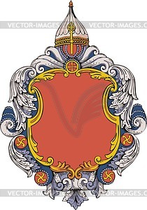 Wappenschild mit Kartusche und russischem Helm - Vektorgrafik