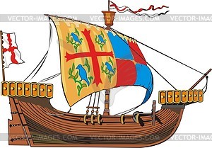 Средневековый торговый корабль - изображение в векторном формате