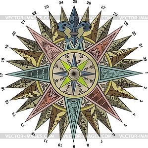 Old wind rose - color vector clipart