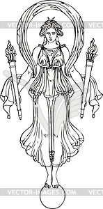 Ancient woman with torches - vector clipart