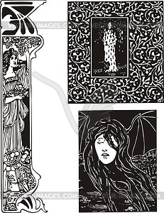 Art nouveau patterns with women - vector image