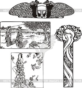 Art nouveau patterns with women - royalty-free vector image