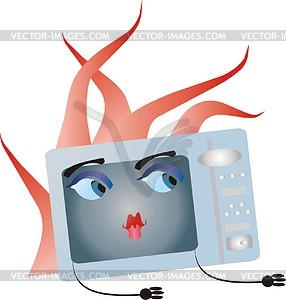 Microwave oven in fire - vector clipart