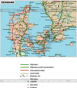 Straßenkarte von Dänemark - Vektorgrafik