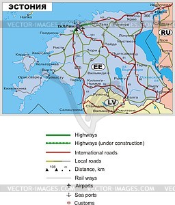 Estonia road map (in Russian) - vector clipart