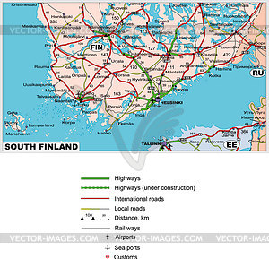 South Finland road map - vector clipart