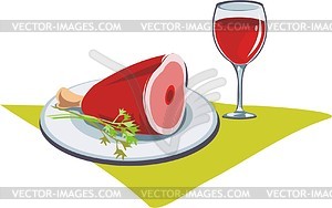 Meat dish and vine - vector clipart