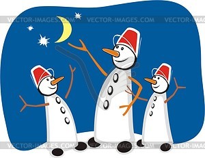 Three snowmen - vector clipart