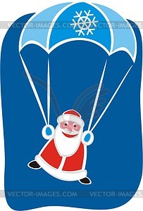 Santa Claus comes down by parachute - vector clipart