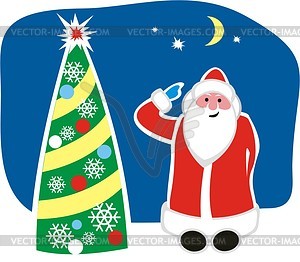 Santa Claus and Christmas tree - vector clipart