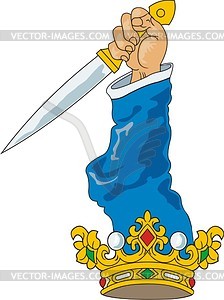 Heraldic rank crown with hand and knife - vector clipart