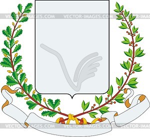 Heraldic achievement with wreath of oak and laurel leaves - vector clip art