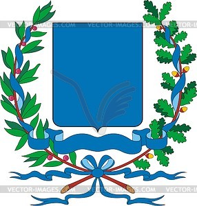 Heraldic achievement with wreath of oak and laurel leaves - vector image