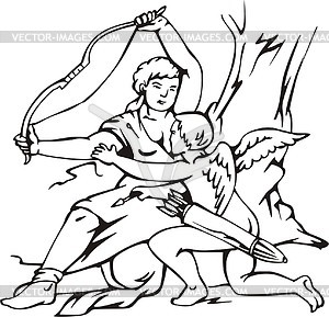 Cupid and Diana; by P. Batoni - vector clipart