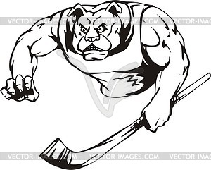 Bulldog mascot with hockey stick - vector clipart