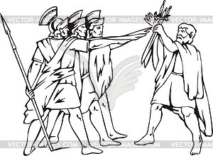 Oath of the Horatii; by J.-L. David - vector clipart