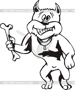 Comic dog holding a bone - vector clipart