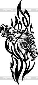 Pistol tribal tattoo - vector clipart