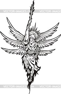 Six-winged archangel with flamed sword - vector clipart