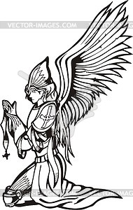 Angel warrior praying - vector clipart