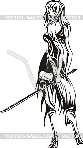 Amazon with sword - vector clipart