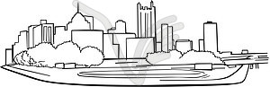 Pittsburgh skyline - white & black vector clipart