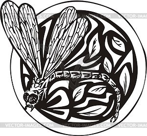 Round dragonfly tattoo - vector clipart