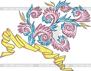 Floral pattern with ribbon - vector image