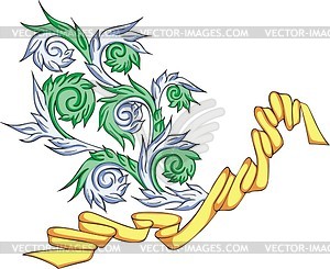 Растительный орнамент с лентой - векторизованное изображение клипарта