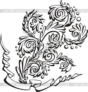 Floral ornament with ribbon - vector image