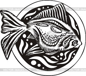 Round goldfish tattoo - vector clipart