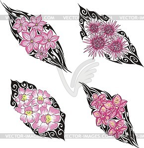 Pink flower tattoos - vector clipart