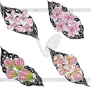 Pink flower tattoos - color vector clipart