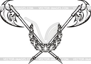 Crossed poleaxes with wreath - vector clipart