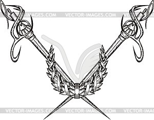 Crossed rapiers with wreath - vector image