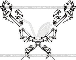 Crossed rapiers with ribbons - vector image