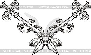 Crossed sabres with ribbons - vector clipart