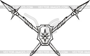 Crossed spears with shield - vector clipart