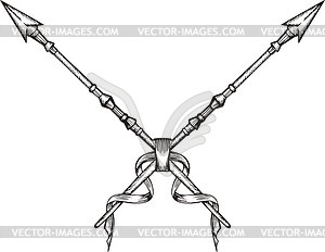 Перекрещенные копья - черно-белый векторный клипарт