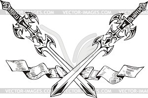 Crossed swords with ribbon - vector clipart