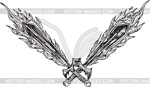 Crossed and flamed swords - vector clipart