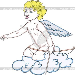 Cupid sitting on a cloud - vector clipart