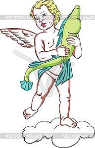 Angel holding a fish - vector clipart